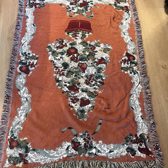 Vintage Christmas Tapestry Blanket Throw Afghan Topiary Tree Ribbon 47"x 66" - Picture 4 of 5